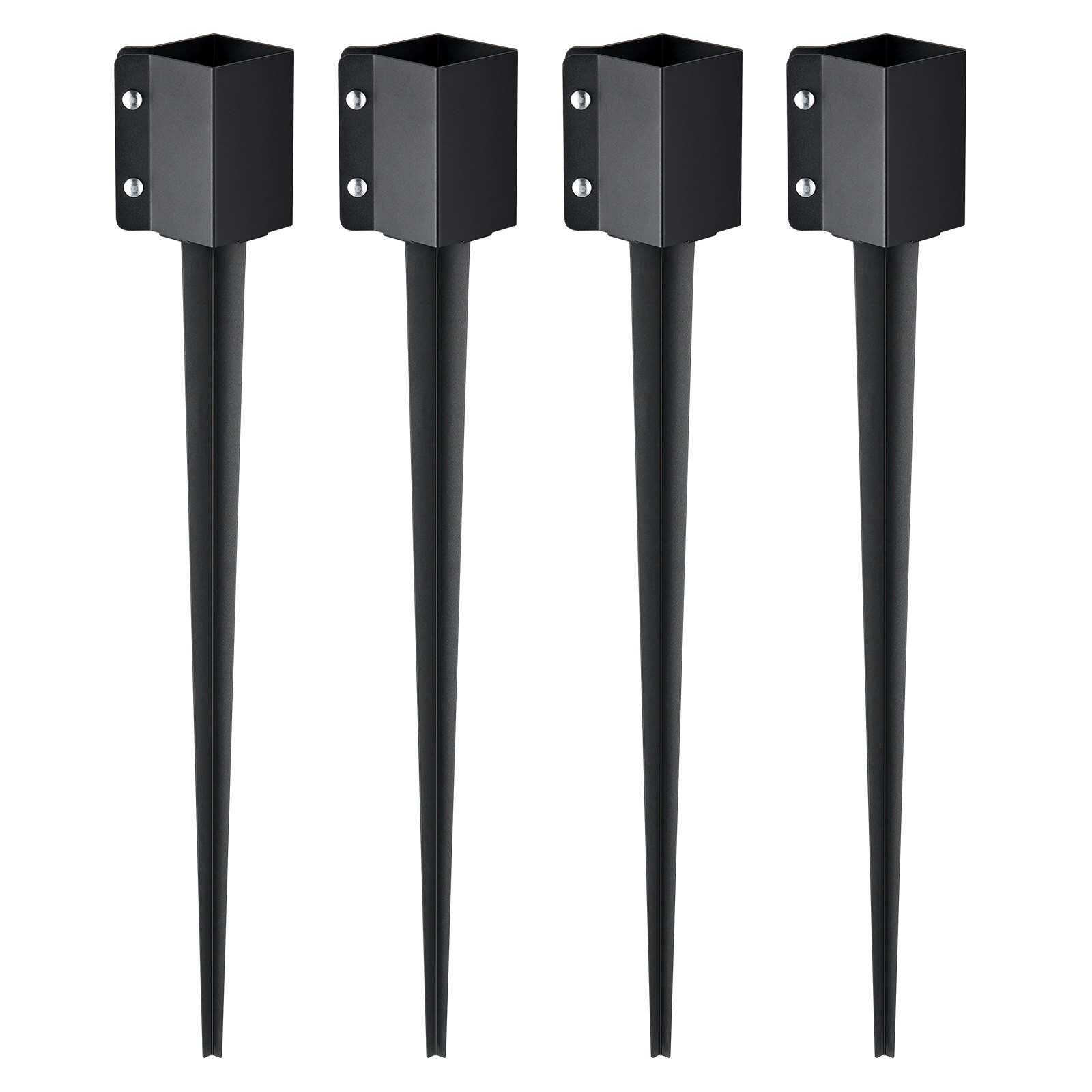 VEVOR Ground Spike for Fence Posts, Pack of 4, 113 x 113 x 914 mm Outer Diameter (Inner Diameter 8.9 x 8.9 cm), Metal, Black Powder-Coated, Ground Spike for Mailboxes, Terraces, Garden Railings