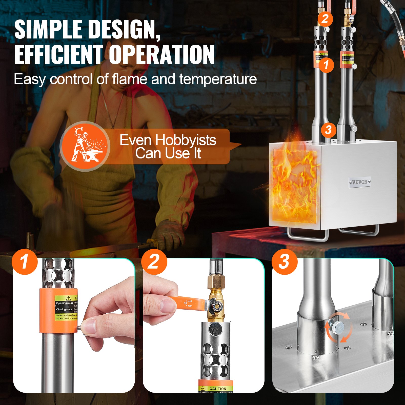 VEVOR Portable Propane Forge, Blacksmith's Forge with 2 Burners, 2600℉ Gas Forge for Tool and Knife Making, Square Stainless Steel Gas Forging Tools and Equipment with Large Capacity for Metal Forging