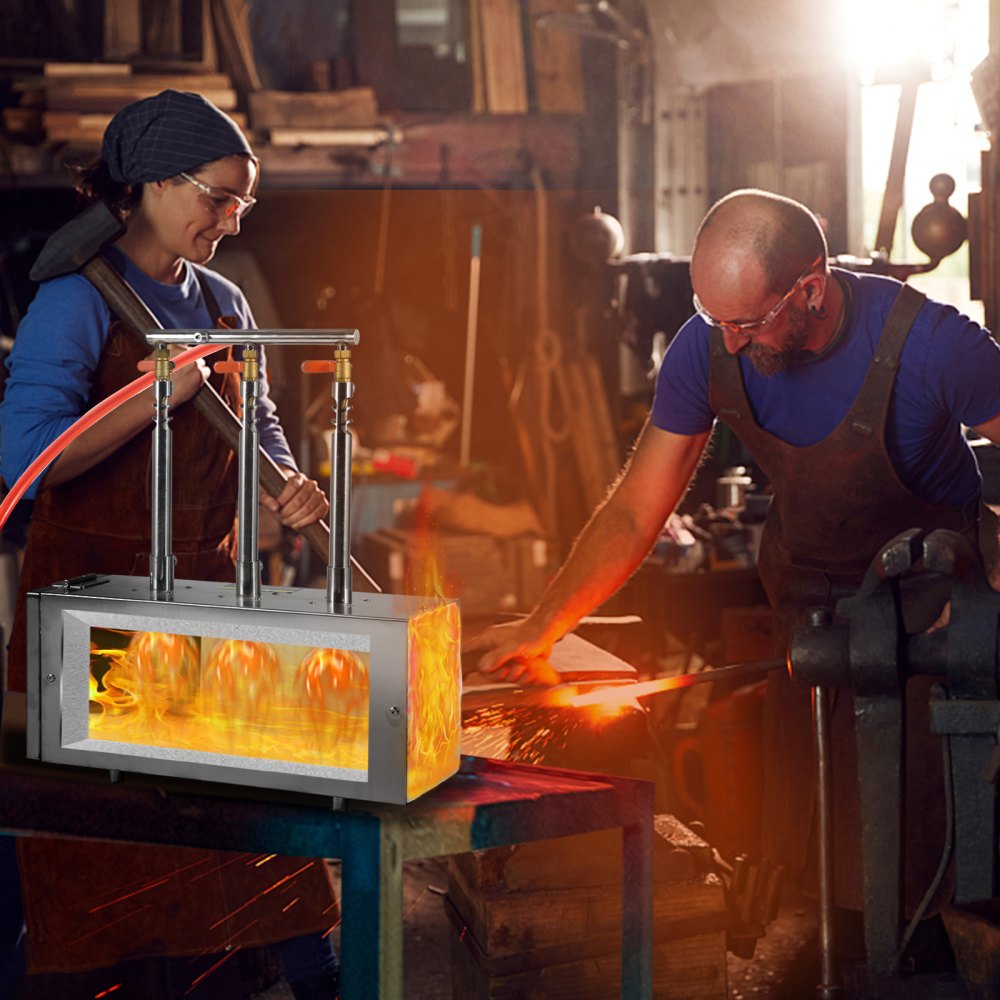 VEVOR Fragua de Gas Propano Portátil, de Forma Cuadrada, con 3 Quemadores, 1427 °C, de Acero Inoxidable 201 Resistente a la Corrosión, Horno de Fusión para Forja de Metales, 510 x 190 x 540 mm