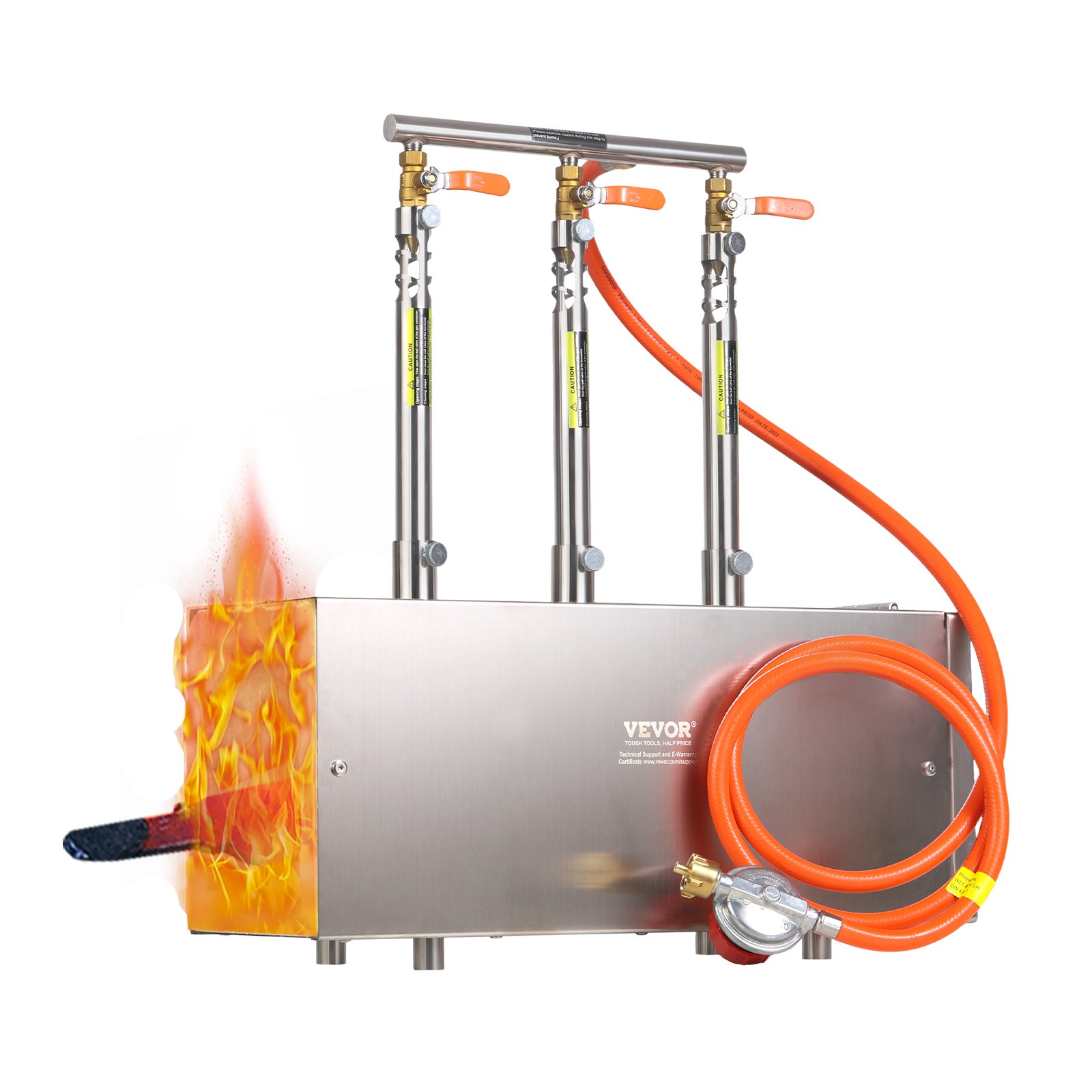 VEVOR Fragua de Gas Propano Portátil, de Forma Cuadrada, con 3 Quemadores, 1427 °C, de Acero Inoxidable 201 Resistente a la Corrosión, Horno de Fusión para Forja de Metales, 510 x 190 x 540 mm
