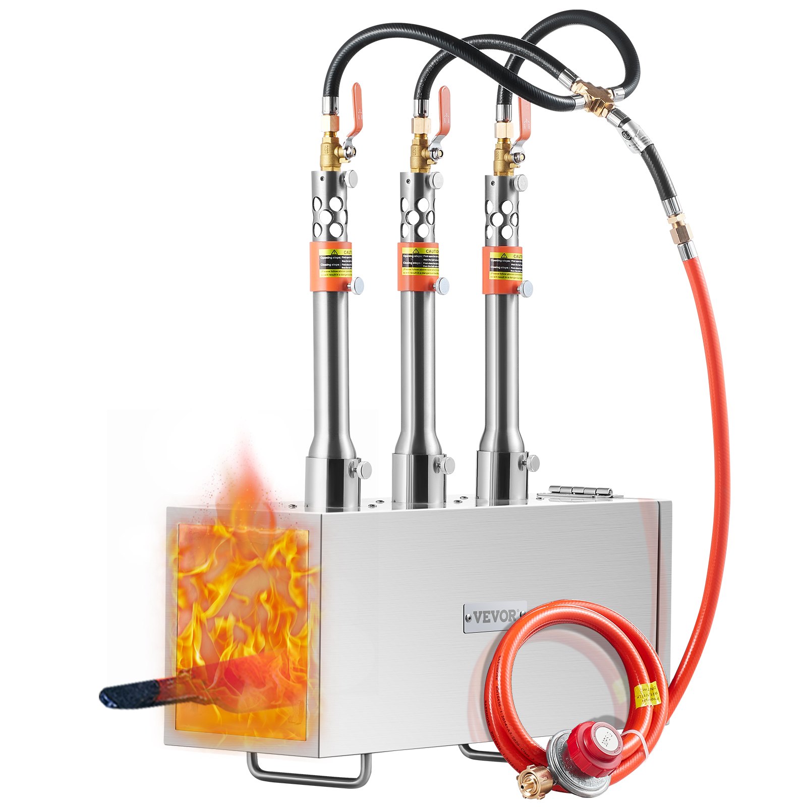 VEVOR Forja de Propano Portátil Forja de Herrero 3 Quemadores Forja de Gas para Herrería 1427°C Equipos de Forja de Gas de Acero Inoxidable Cuadrados Gran Capacidad para Forja de Metales, Plata