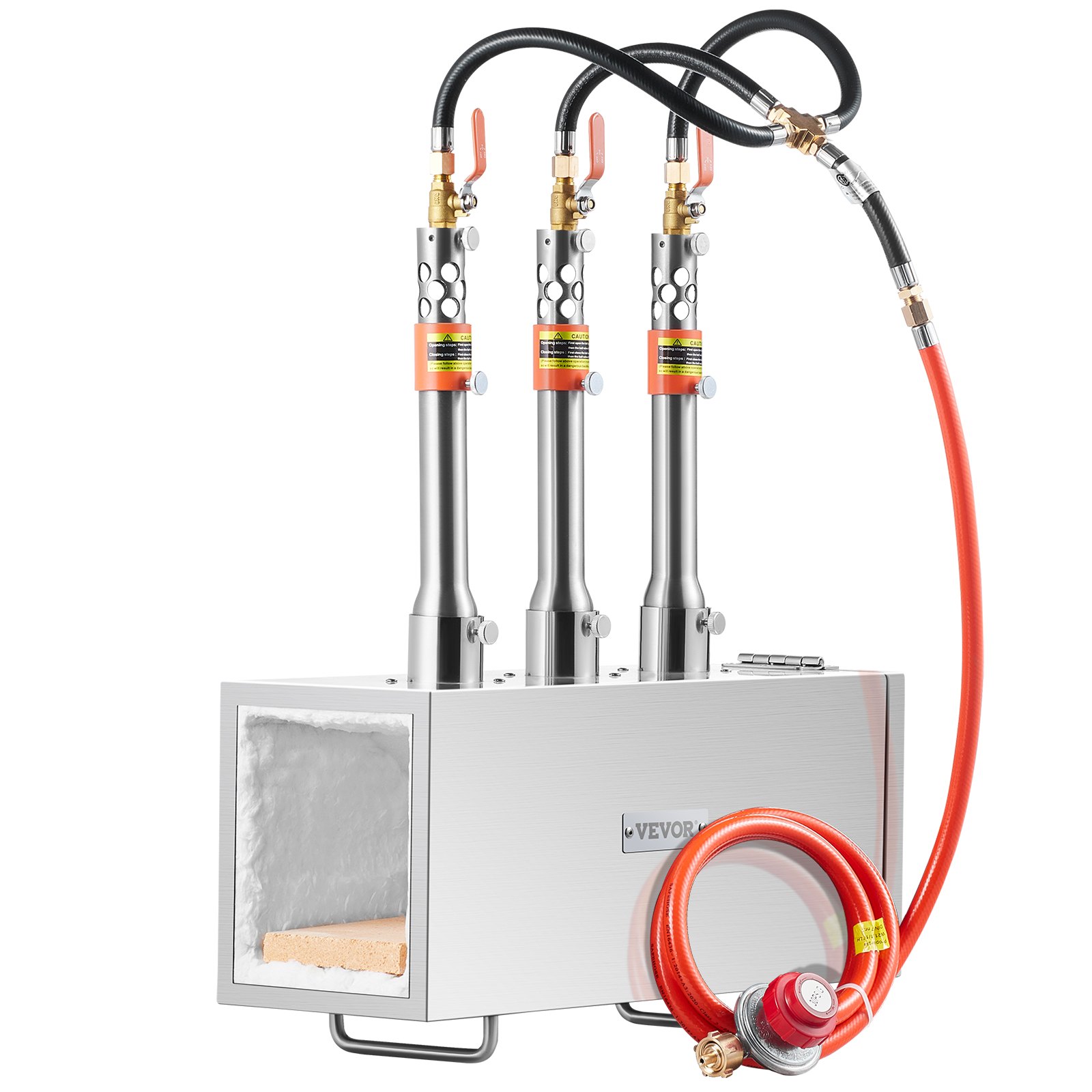 VEVOR Forja de Propano Portátil Forja de Herrero 3 Quemadores Forja de Gas para Herrería 1427°C Equipos de Forja de Gas de Acero Inoxidable Cuadrados Gran Capacidad para Forja de Metales, Plata