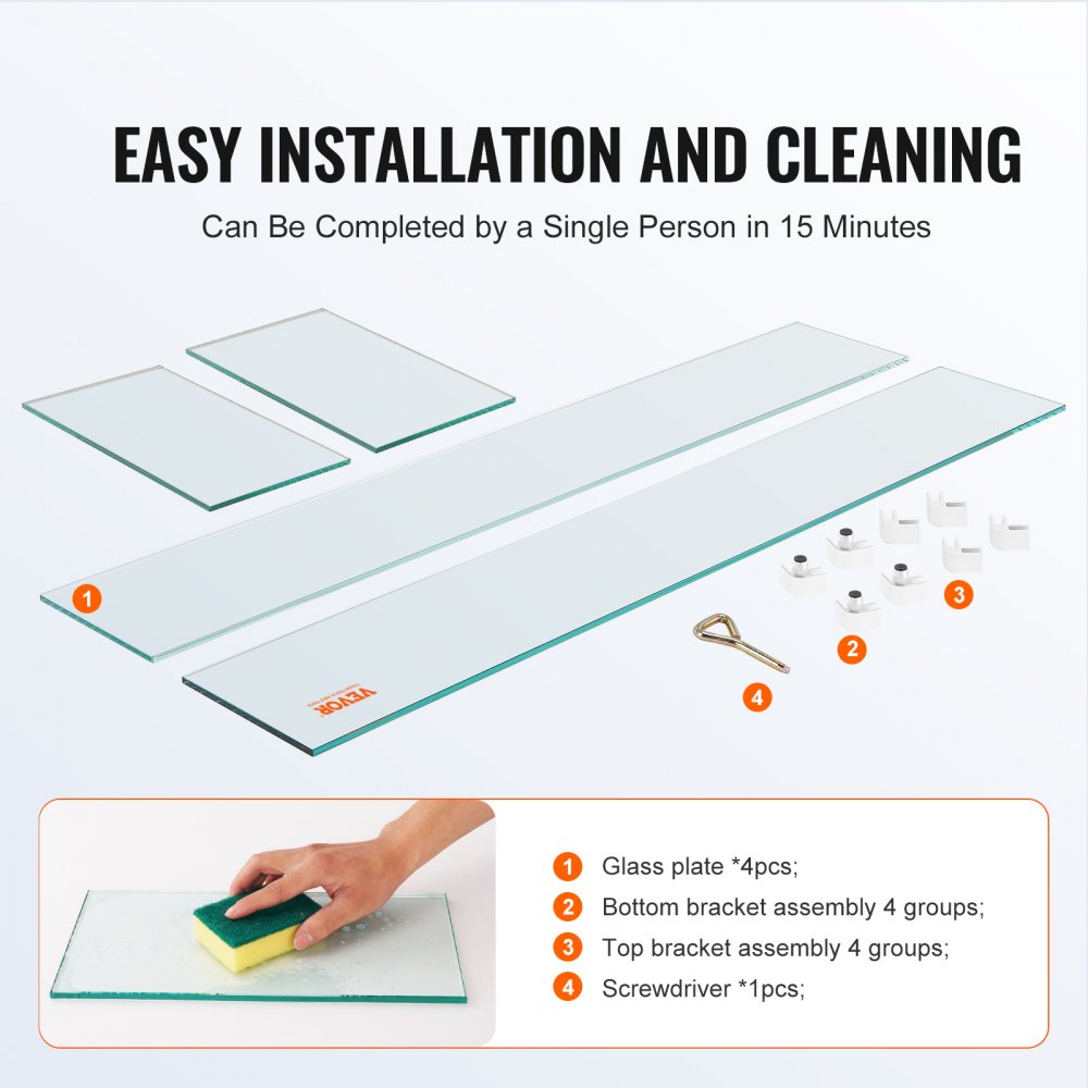 VEVOR Pantalla contra Viento para Brasero de Gas 965x267x152 mm de Vidrio Templado para Brasero Pantalla Protectora Rectangular Protector contra Llamas Espesor de 8mm con Soporte de Esquina y Pies