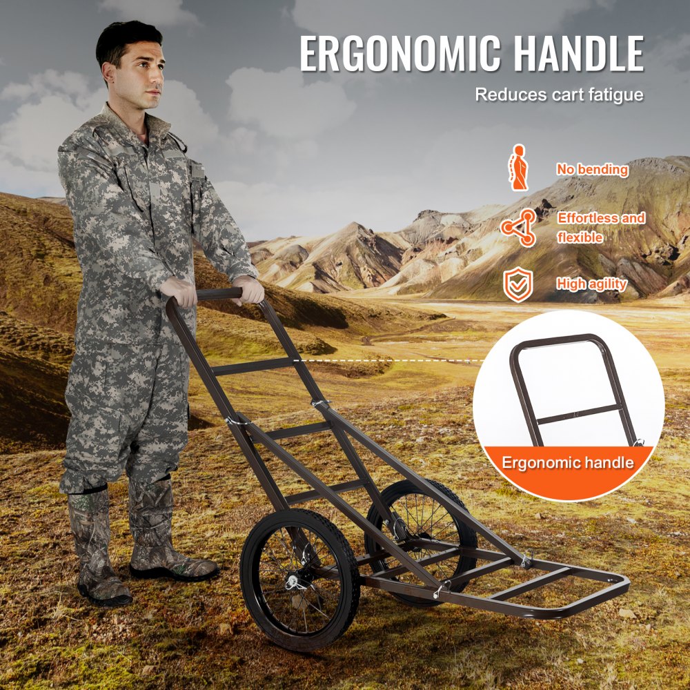 VEVOR Deer Cart, carro de caza plegable con capacidad de 300 libras, carro de caza con ruedas de goma grandes y mango ergonómico, accesorios resistentes para carro de caza, plataforma rodante para equipo utilitario para caza, pesca y senderismo