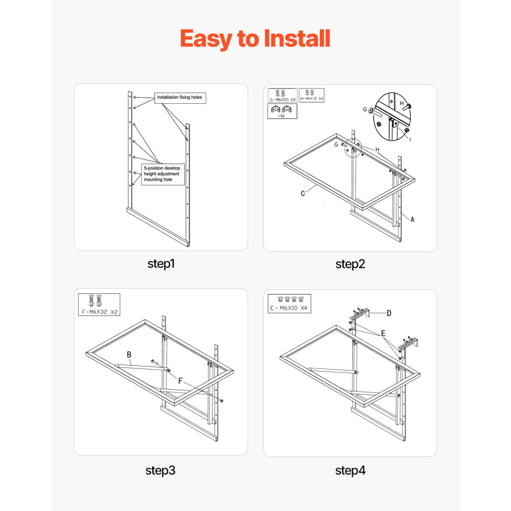 VEVOR Mesa Colgante para Balcón Mesa de Barandilla de Metal Plegable 610 x 530 x 590 mm para Balcón al Aire Libre, Ajustable en 5 Niveles, se Adapta a Barandillas de 1-4,72", Mesa para Patio y Terraza