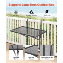 VEVOR Mesa Colgante para Balcón Mesa de Barandilla de Metal Plegable 610 x 530 x 590 mm para Balcón al Aire Libre, Ajustable en 5 Niveles, se Adapta a Barandillas de 1-4,72", Mesa para Patio y Terraza