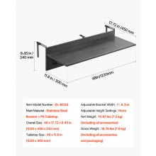 VEVOR Mesa Colgante para Balcón, Mesa Plegable 1220 x 450 x 240 mm con Barandilla para Balcón al Aire Libre, Carga de 22,68 kg, se Adapta a Barandillas de 1-5,91", Mesa para Patio y Terraza