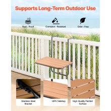 VEVOR Mesa Colgante para Balcón, Mesa Plegable con Barandilla para Balcón de 595 x 620 x 800 mm, Ajustable en 4 Niveles, se Adapta a Barandillas de 1-8,27", Mesa de Servicio para Patio y Terraza