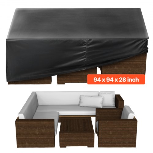 VEVOR Funda para Muebles de Patio, 420D, Resistente, Impermeable, para Mesa de Comedor y Sillas de Exterior, Grande, Cuadrada, con Ventilación para Todo Tipo de Clima, 239 x 239 x 71 cm, Negro
