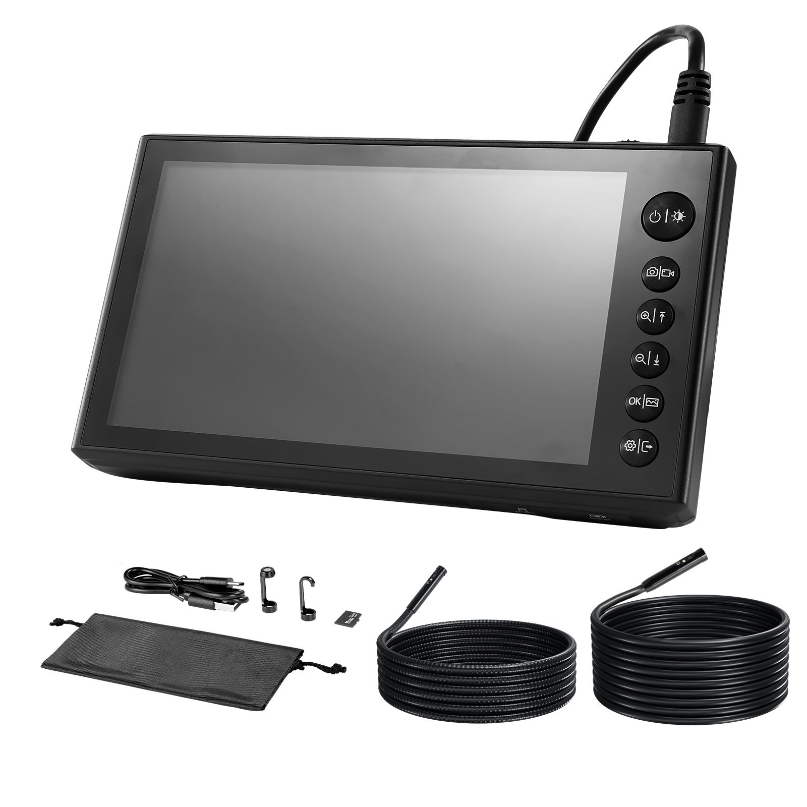 VEVOR Endoscopio de Triple Cámara con Pantalla IPS, Cámara de Inspección con Pantalla Dividida, Sonda de 8 mm, Cable de 3 m y 5 m, Batería 5000 mAh, Luces LED, 32 GB, para Motores, HVAC y Tuberías