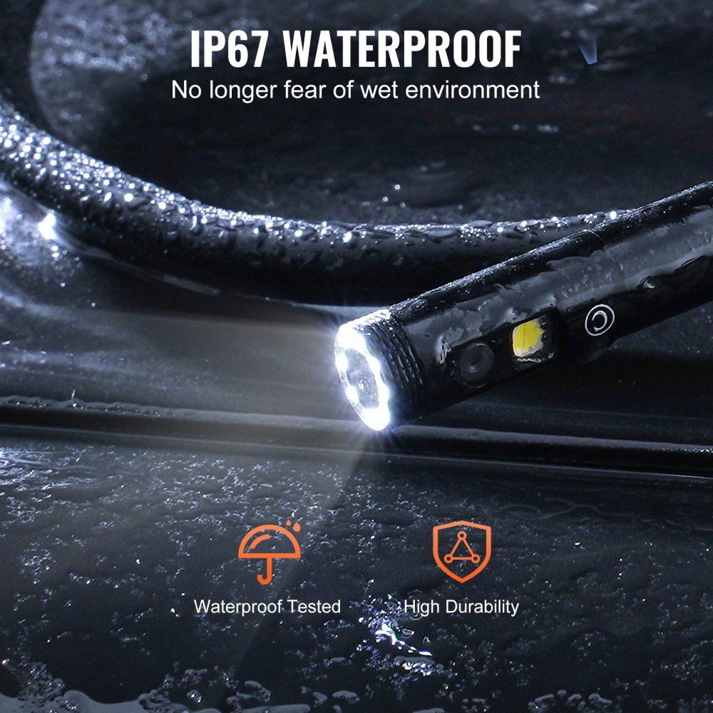 Cámara endoscópica VEVOR con luz, boroscopio de doble lente con cable semirrígido de 49,2 pies, cámara de inspección de 1080P con pantalla de 4,3", 8 + 1 luces LED, zoom de 4X, cámara tipo serpiente impermeable IP67 para automóviles y plomería