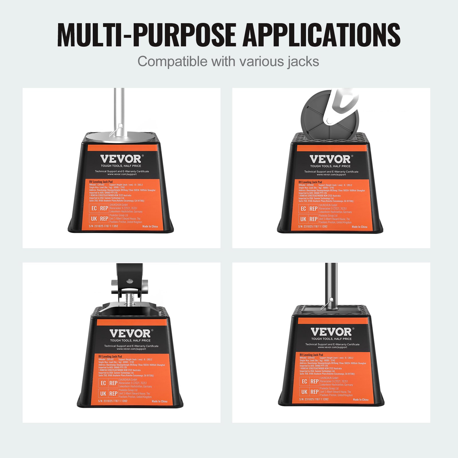 VEVOR Trailer Jack Block Motorhome Travel Accessories, 4-Pack Jacks 2721 kg Capacity per Motorhome Leveling Block, for any jack, post, foot and saddle wheel