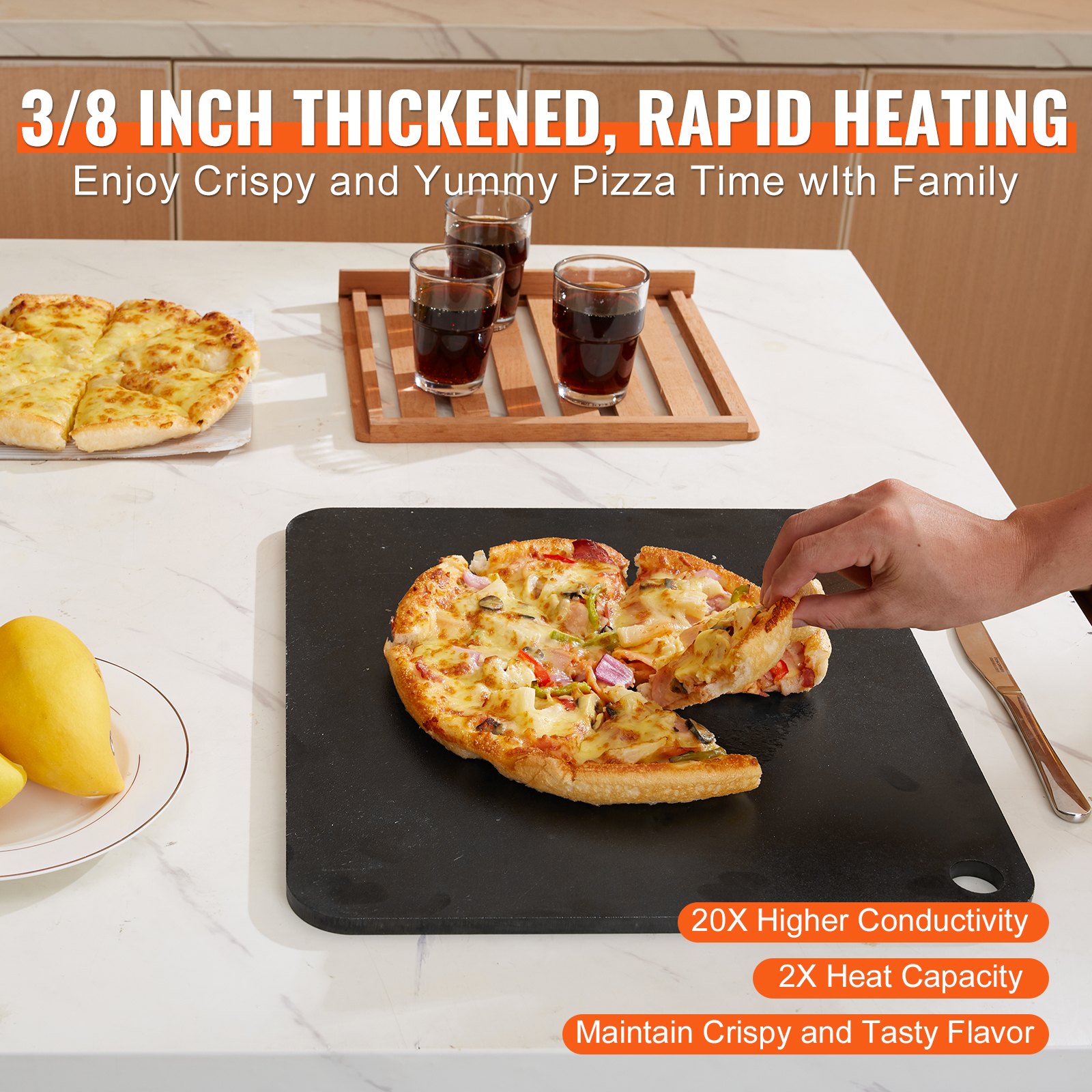 VEVOR Acero para pizza, placa de acero para pizza de 406 x 368 x 10 mm para horno, piedra para hornear pizza de acero al carbono previamente sazonada con 20 veces más conductividad