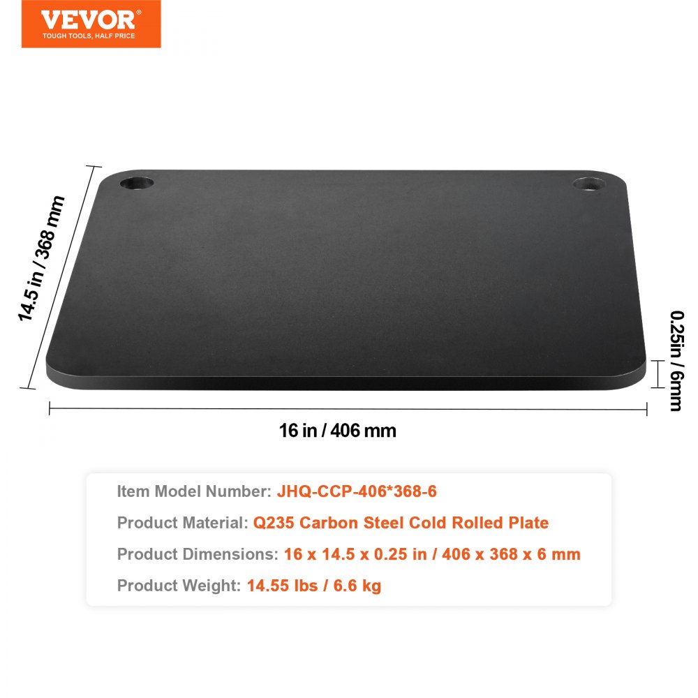 VEVOR Pizza Steel, 16" x 14.5" x 1/4" Pizza Steel Plate for Oven, Pre-Seasoned Carbon Steel Pizza Baking Stone with 20 Times Higher Conductivity, Robust Pizza Pan for Outdoor Grill, Indoor Oven