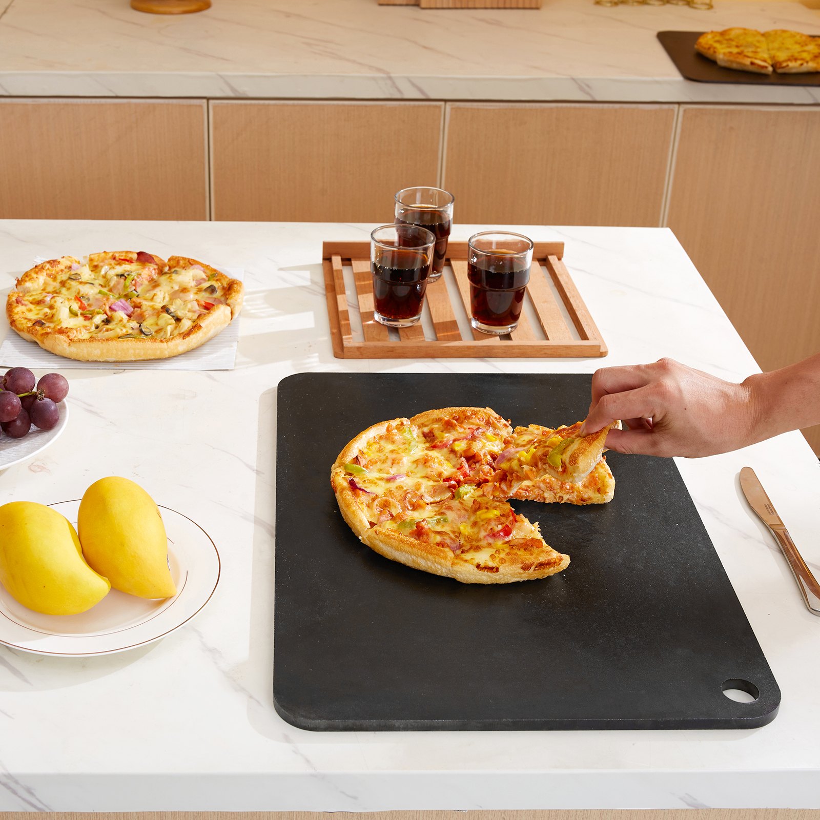 VEVOR Piedra para Pizza 508 x 355 x 10 mm Bandeja de Pizza para Horno Bandeja para Pizza Rectangular de Acero al Carbono Crujiente para Pizza, Pan, Filete, Verduras Frescas o Congeladas, Barbacoa