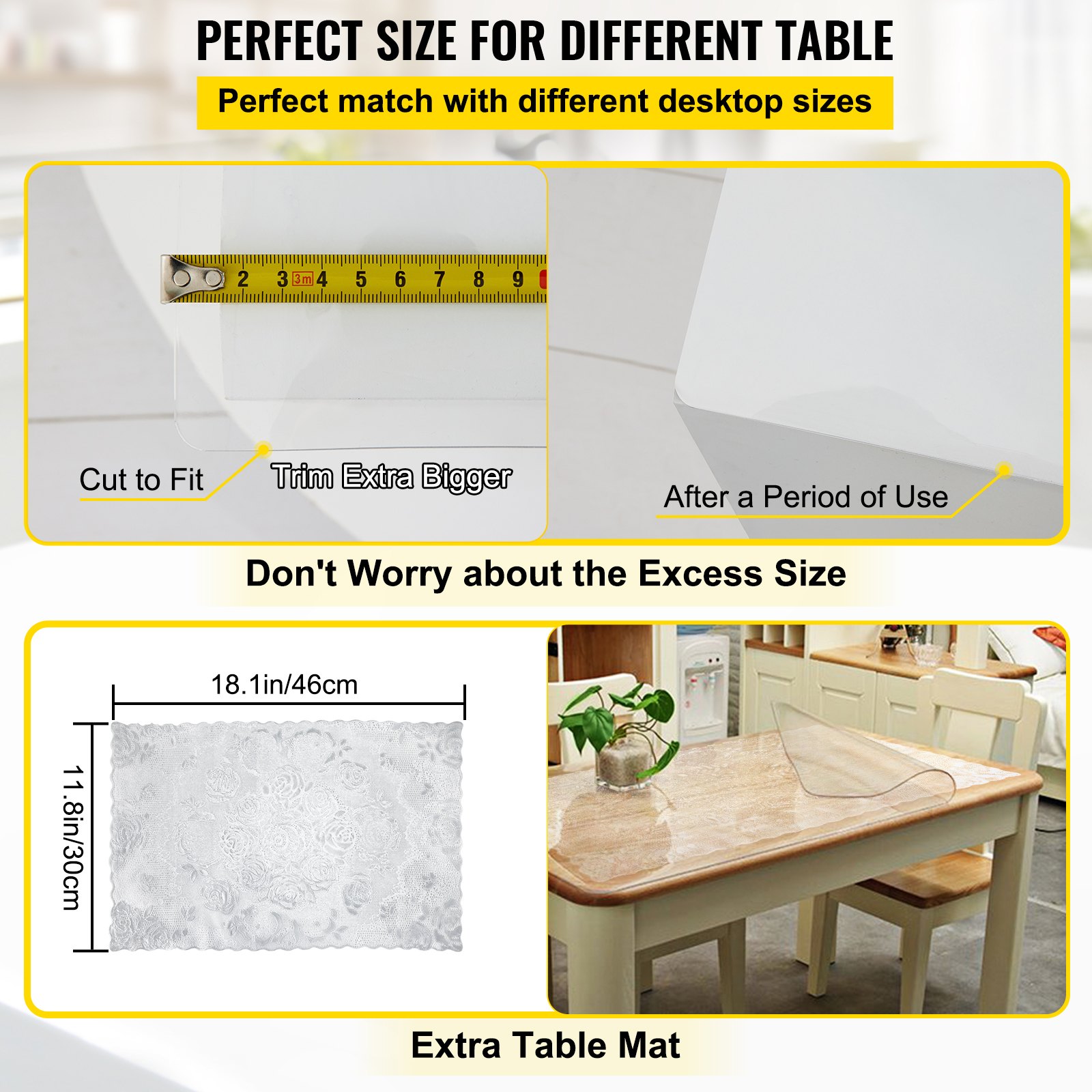 VEVOR Mantel Transparente Rectángulo 106,7x198,1 cm Mantel de PVC para Mesa Espesor de 1,5 mm Fácil de Limpiar Protector de Mesa Impermeable 30 x 46 cm Corta a Medida para Comedor Cocina Restaurante