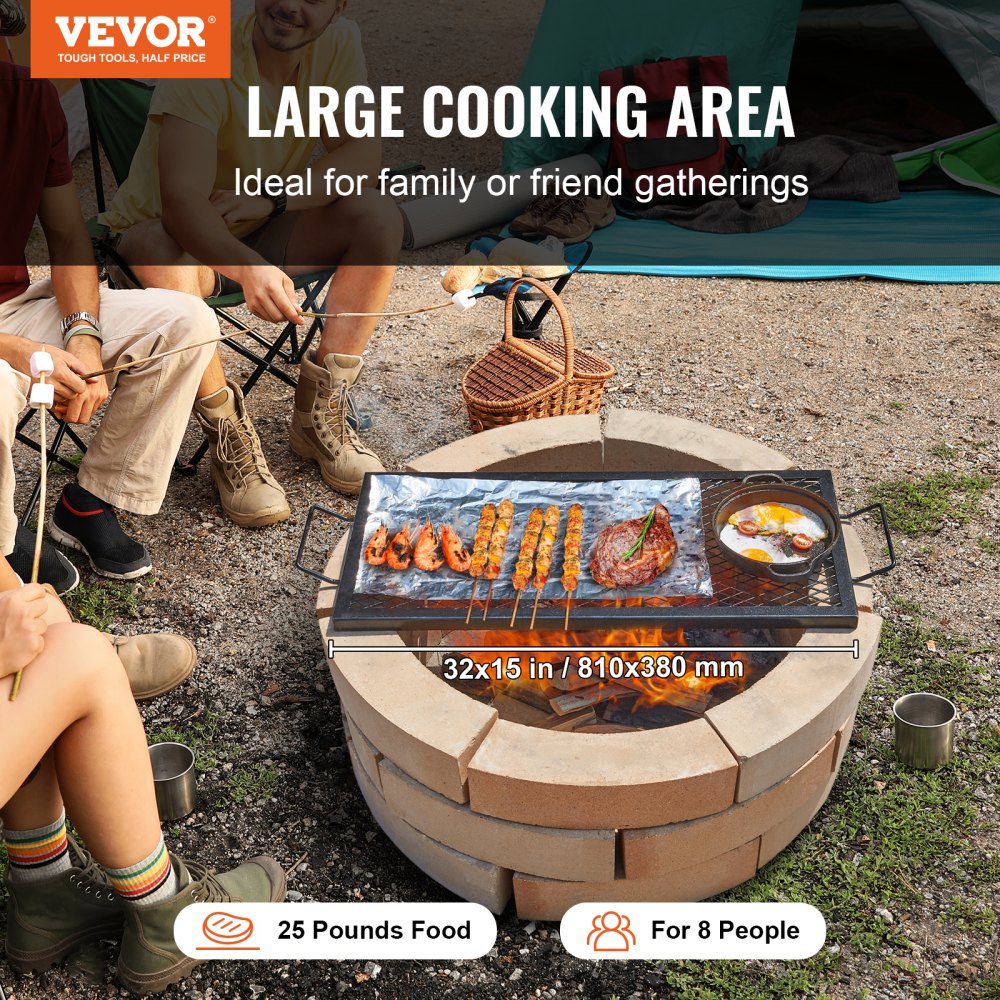 VEVOR Parrilla Rectangular de Barbacoa Cocina de Acero de 81 x 38 cm, Capacidad de Carga de 20 kg, Material de Utensilios con Marca X para Chimenea, Brasero, Barbacoa, Pícnic, Camping, Jardín, Negro