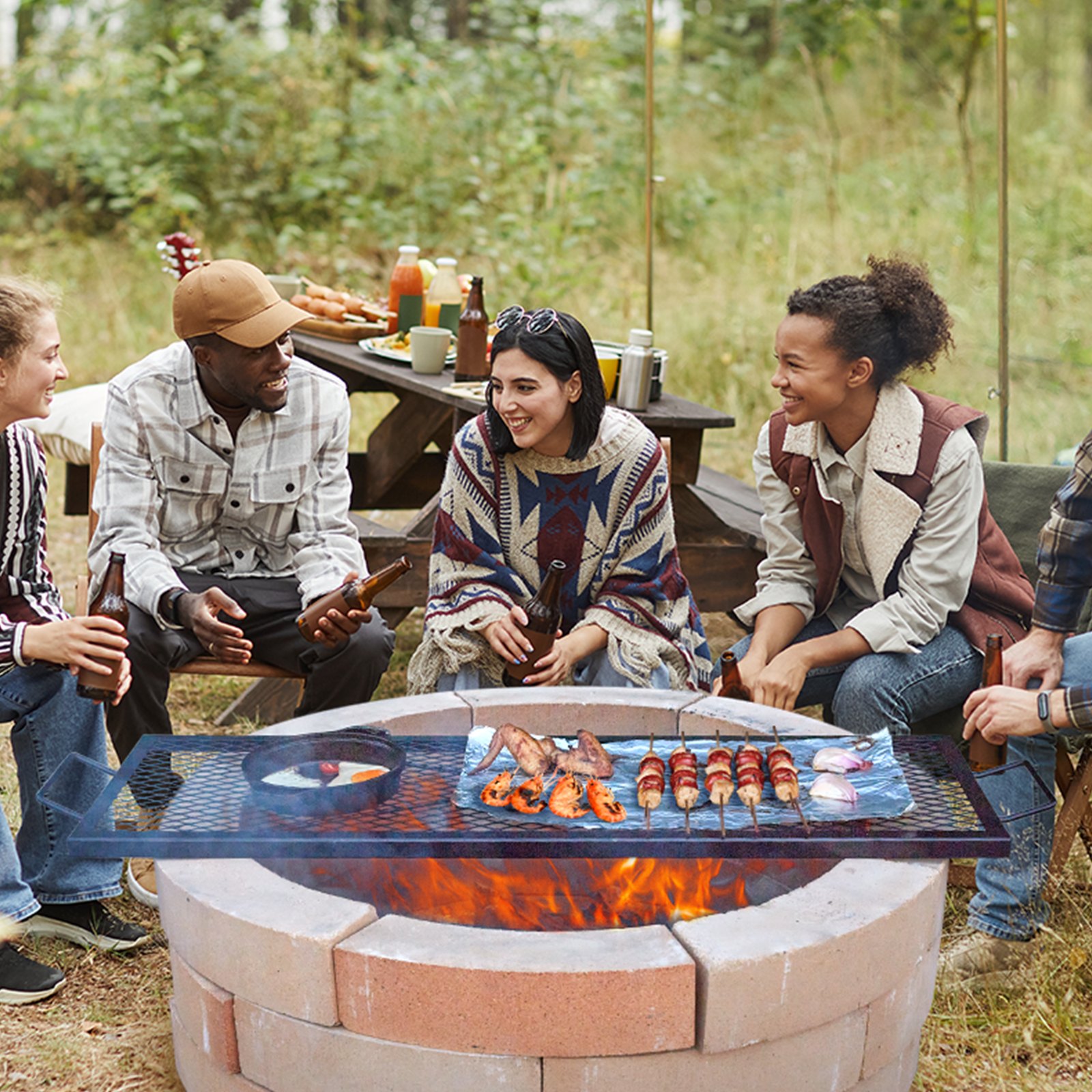 VEVOR Parrilla Rectangular de Barbacoa Cocina de Acero de 111 x 38 cm, Capacidad de Carga de 20 kg, Material de Utensilios con Marca X para Chimenea, Brasero, Barbacoa, Pícnic, Camping, Jardín, Negro