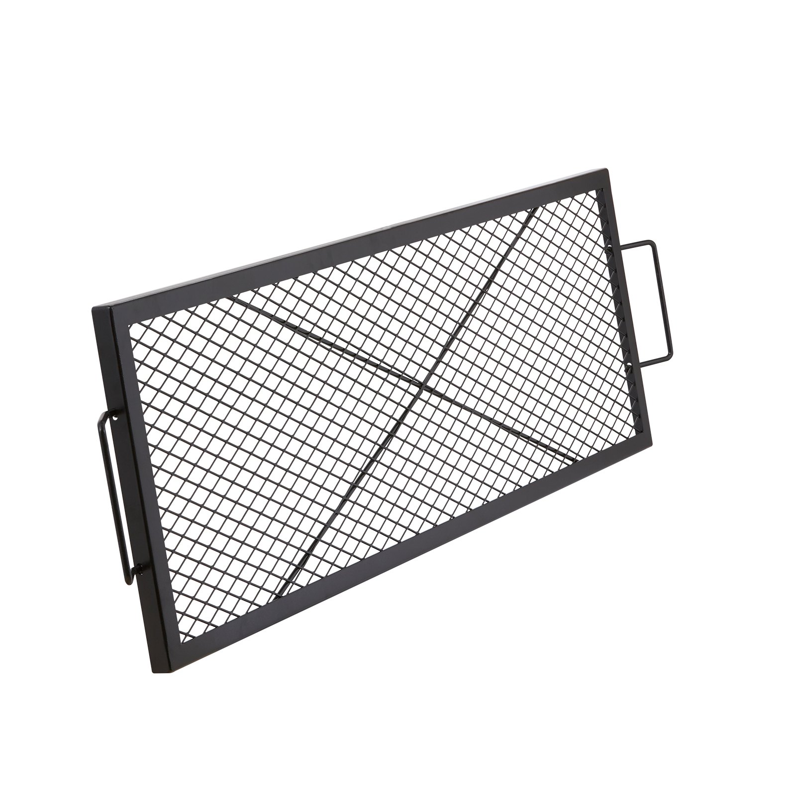 VEVOR 1110 x 380 x 25 mm X-Marks Fire Pit Grill Grate, Rectangular Grill Grate, Steel Campfire BBQ Grill Grate with Handle, Portable Camping Cookware for Outdoor Parties, Black
