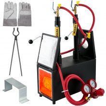 VEVOR Forja de Cuchillos de Propano 12,5kg Forja de Propano 440x180x235mm Fragua de Propano para Forjar la Mayoría de los Metales con 2 Quemadores, una Tenaza, 3 Mangueras de Gas Marco de Soporte