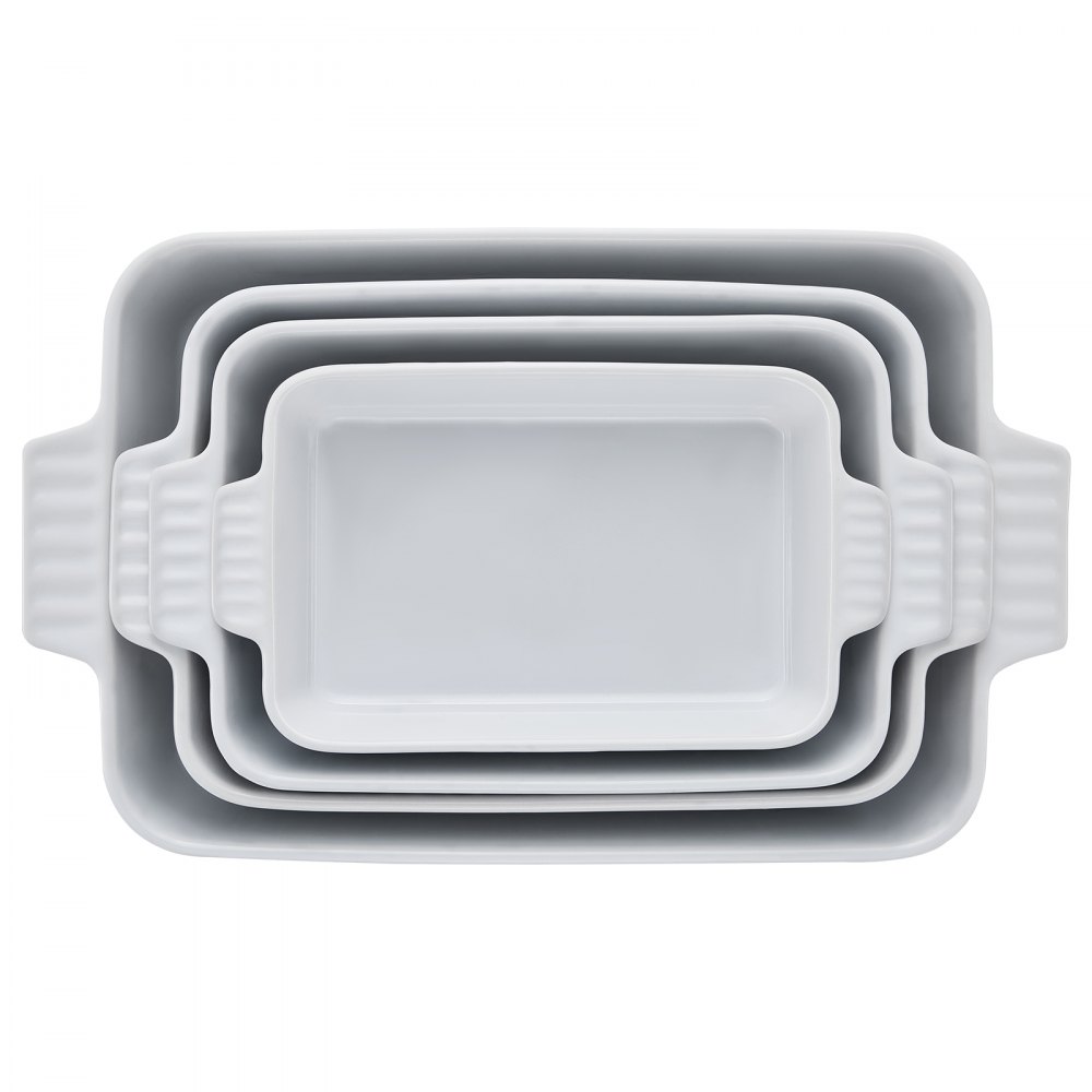 VEVOR Juego de 4 Platos para Hornear de Cerámica Rectangulares y Profundos Blanco