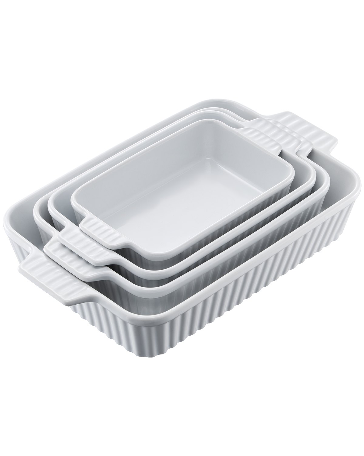 VEVOR Juego de 4 Platos para Hornear de Cerámica Rectangulares y Profundos Blanco