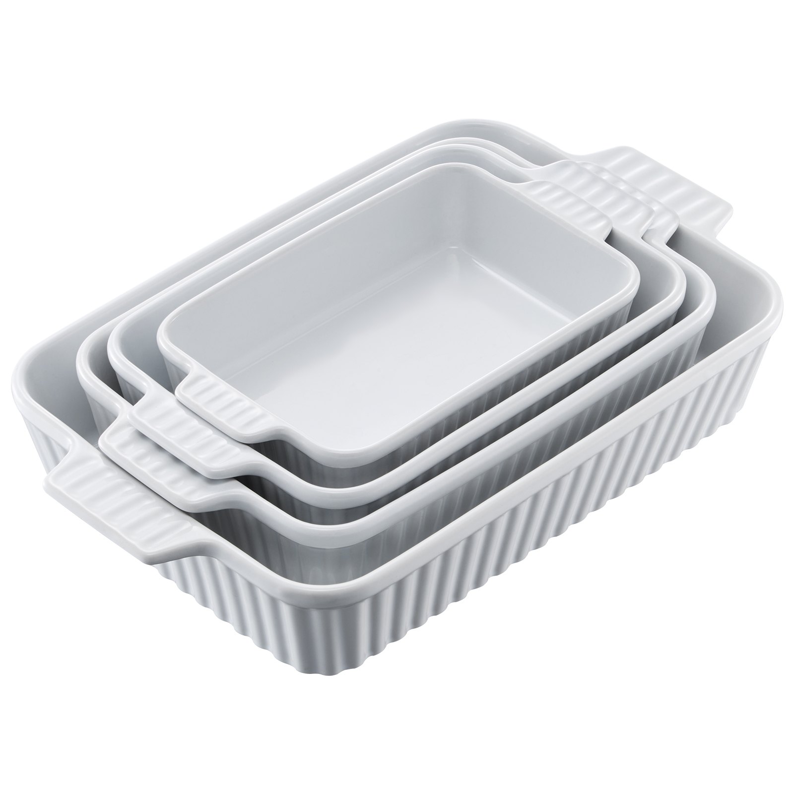 VEVOR Juego de 4 Platos para Hornear de Cerámica Rectangulares y Profundos Blanco