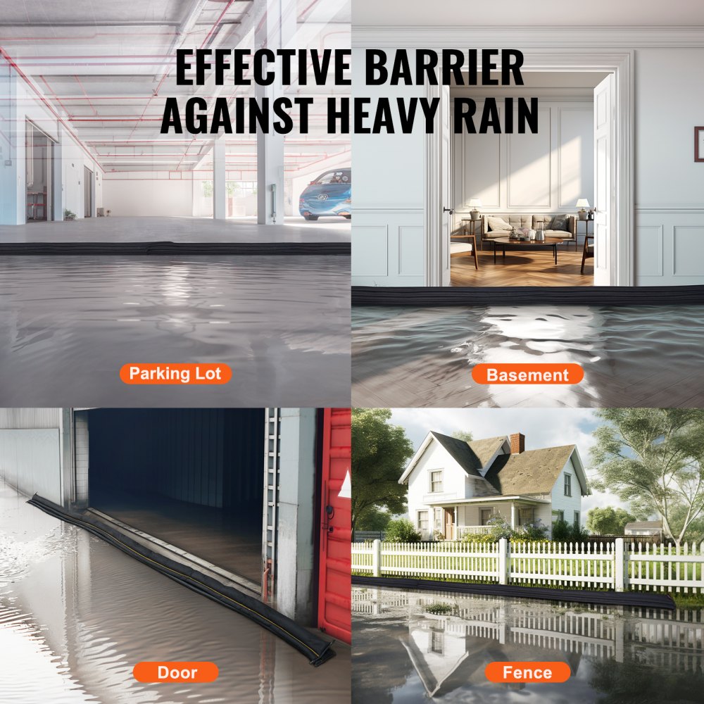VEVOR Barrera contra Inundaciones 8 Piezas Bolsas contra Inundaciones Activadas por Agua 500x15,5 cm Ligeras y Portátiles Dispositivo de Protección contra Inundaciones para Puertas, Garajes, Entradas