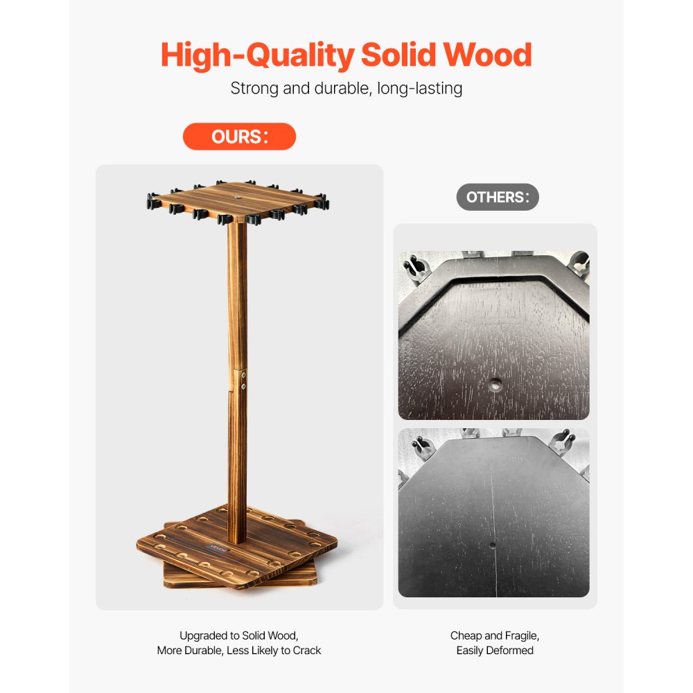 VEVOR Soporte Giratorio de 360 Grados para Organizar y Almacenar Cañas de Pescar en el Garaje, para Ahorrar Espacio, 16 Varillas, Madera de Pino, para Carretes y Accesorios, 330 x 330 x 810 mm