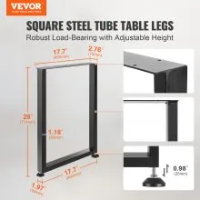 VEVOR Patas de Mesa 2 Piezas Patas de Escritorio Ajustables Cuadradas 711 mm Capacidad de Carga 454 kg de Acero Sólido Patas de Muebles con Muchos Accesorios para Hogar, Oficina, Comedor, Negro