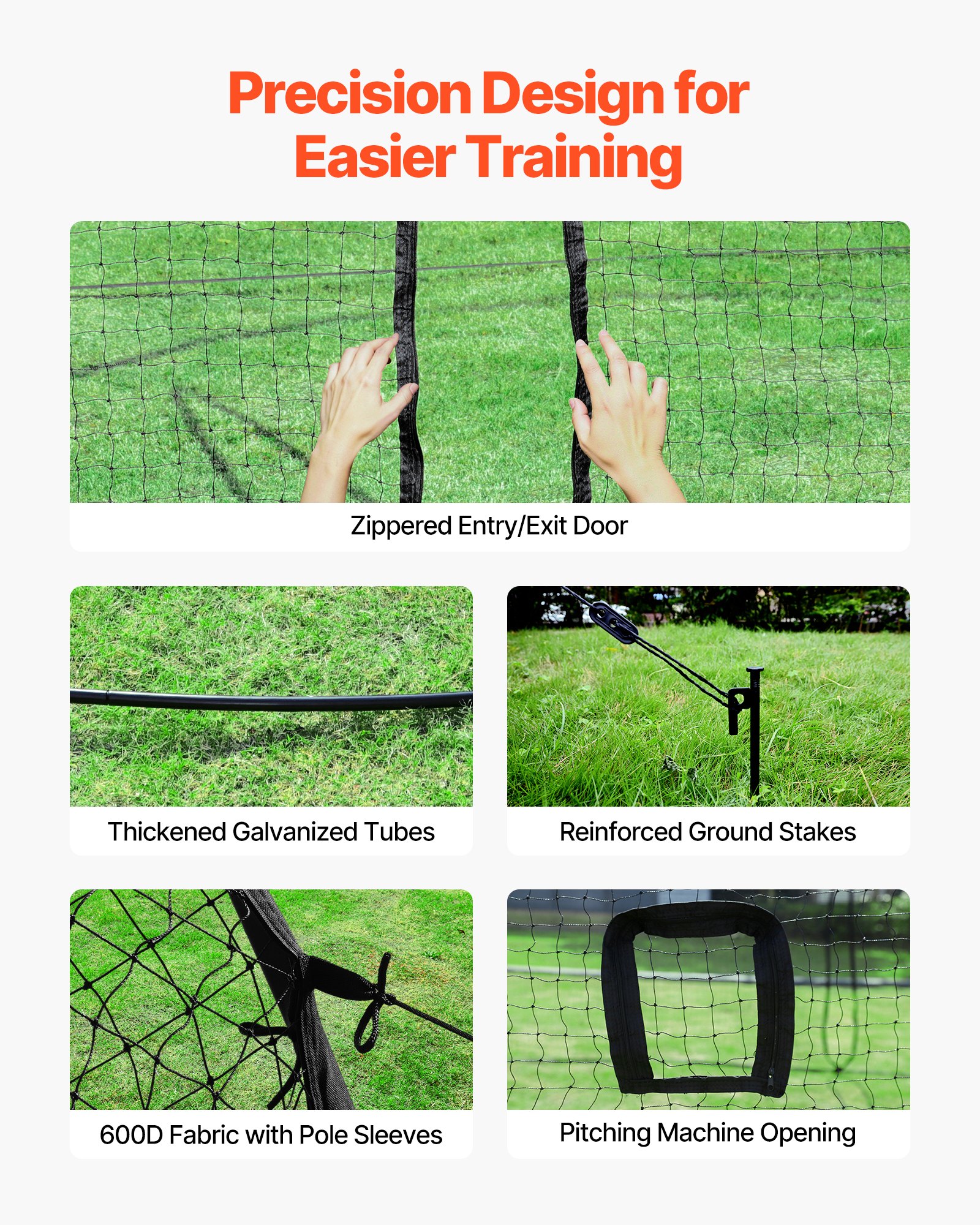VEVOR Red Semicircular para Bateo de Béisbol de 606 x 366 x 250 cm, con Tejido HDPE Anudado de 30 Capas y Abertura para Lanzadores, para Entrenamiento Intensivo en Interiores y Exteriores, Negro