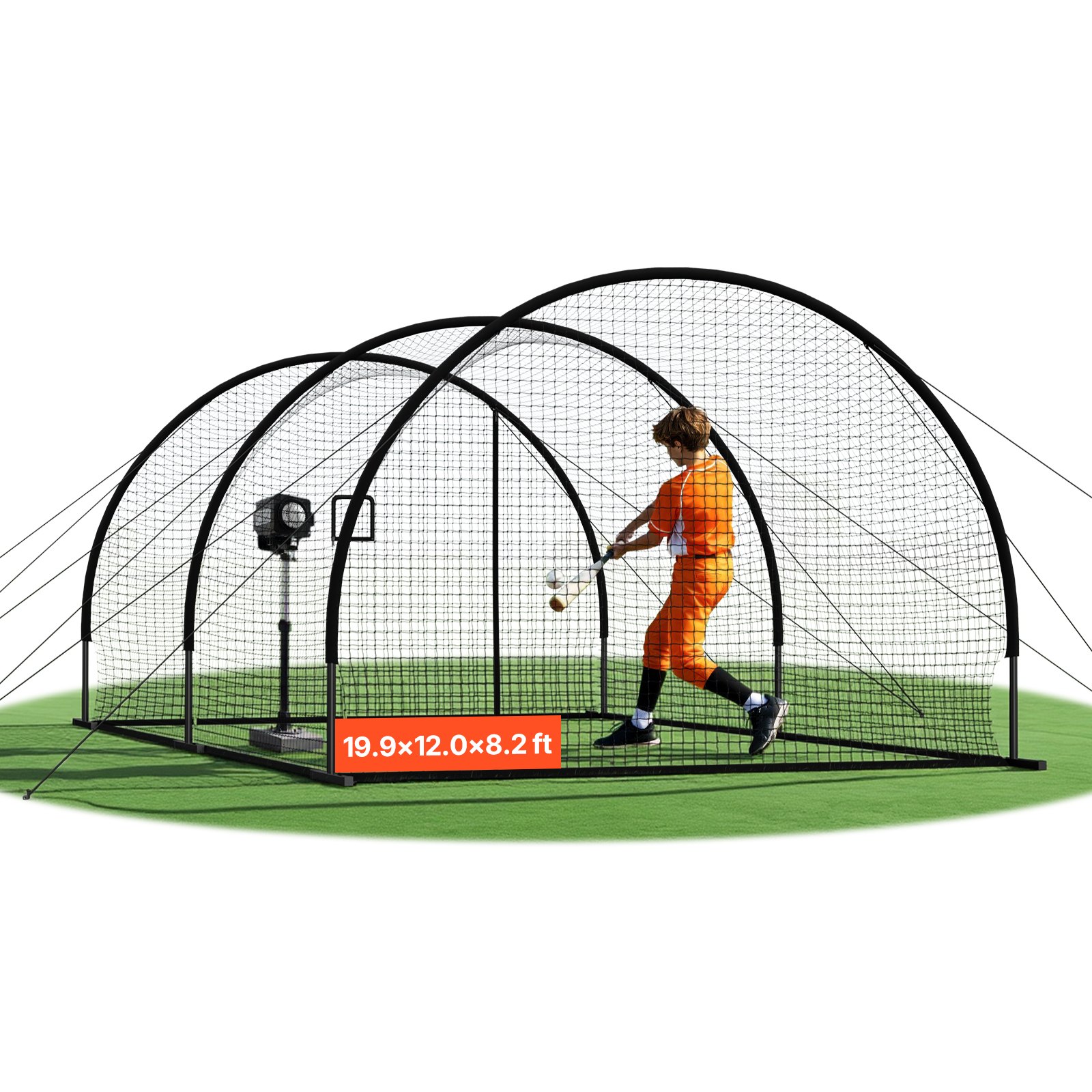 VEVOR Red Semicircular para Bateo de Béisbol de 606 x 366 x 250 cm, con Tejido HDPE Anudado de 30 Capas y Abertura para Lanzadores, para Entrenamiento Intensivo en Interiores y Exteriores, Negro