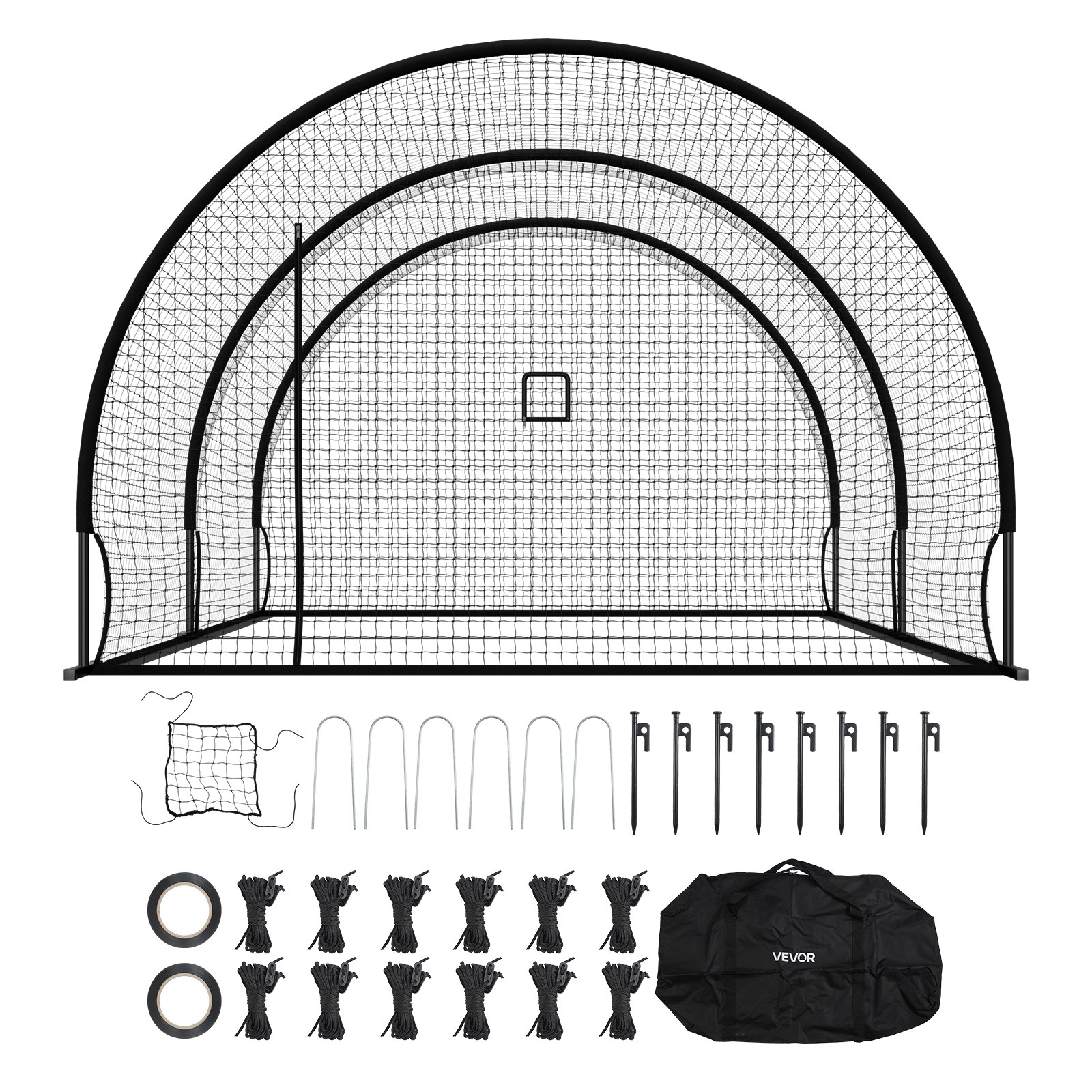 VEVOR Red Semicircular para Bateo de Béisbol de 606 x 366 x 250 cm, con Tejido HDPE Anudado de 30 Capas y Abertura para Lanzadores, para Entrenamiento Intensivo en Interiores y Exteriores, Negro