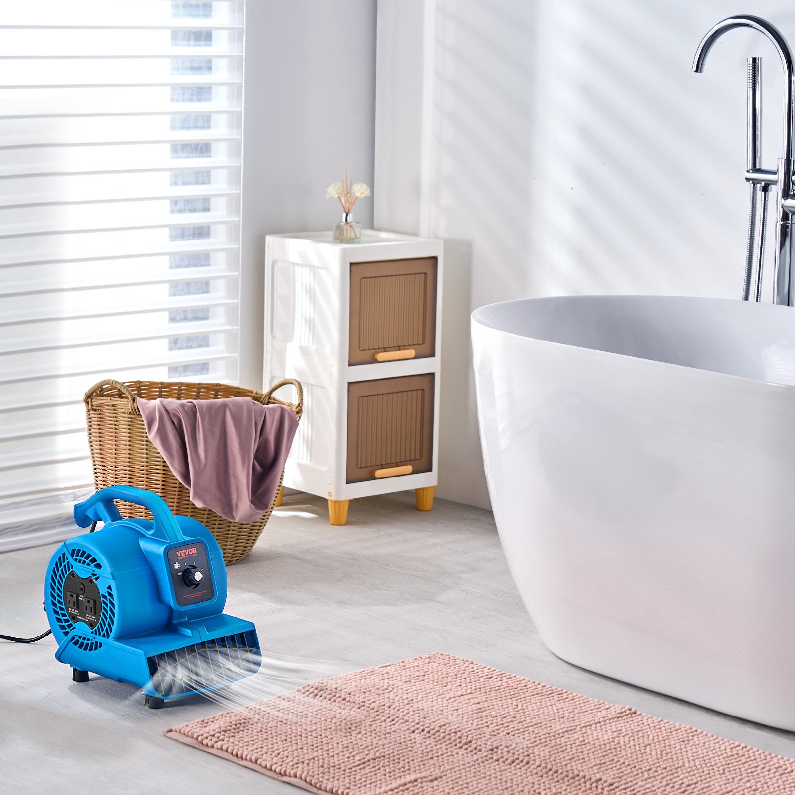 VEVOR Soplador de Suelo 1360 RPM Ventilador de Secado por Enfriamiento 17 m³/min Secador de Alfombras Portátil 4 Ángulos de Soplado Temporizador 3 Velocidades para Limpieza, Hogar, Comercial