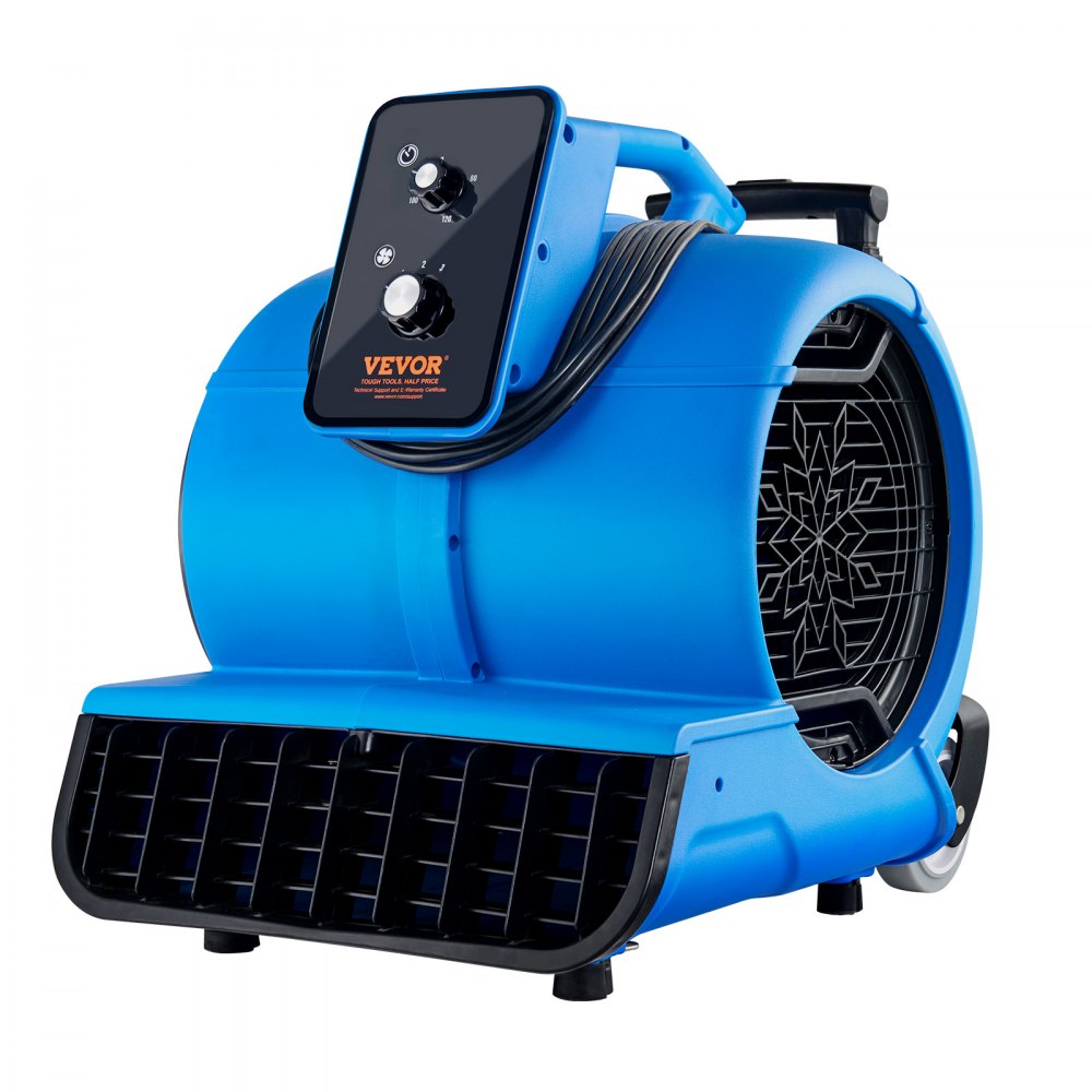 VEVOR Soplador de Suelo 1400 RPM Ventilador de Secado por Enfriamiento 113 m³/min Secador de Alfombras Portátil 3 Ángulos de Soplado Temporizador 3 Velocidades para Limpieza, Hogar, Comercial