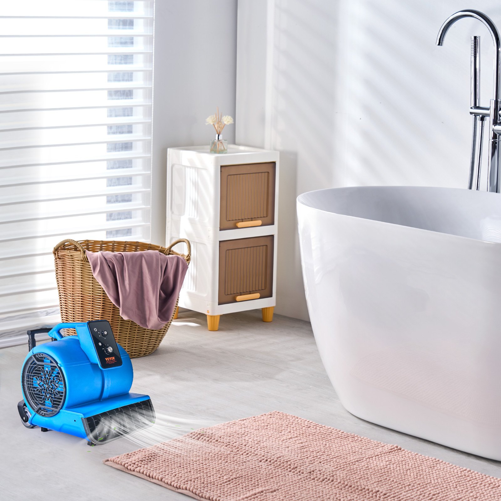 VEVOR Soplador de Suelo 1400 RPM Ventilador de Secado por Enfriamiento 113 m³/min Secador de Alfombras Portátil 3 Ángulos de Soplado Temporizador 3 Velocidades para Limpieza, Hogar, Comercial