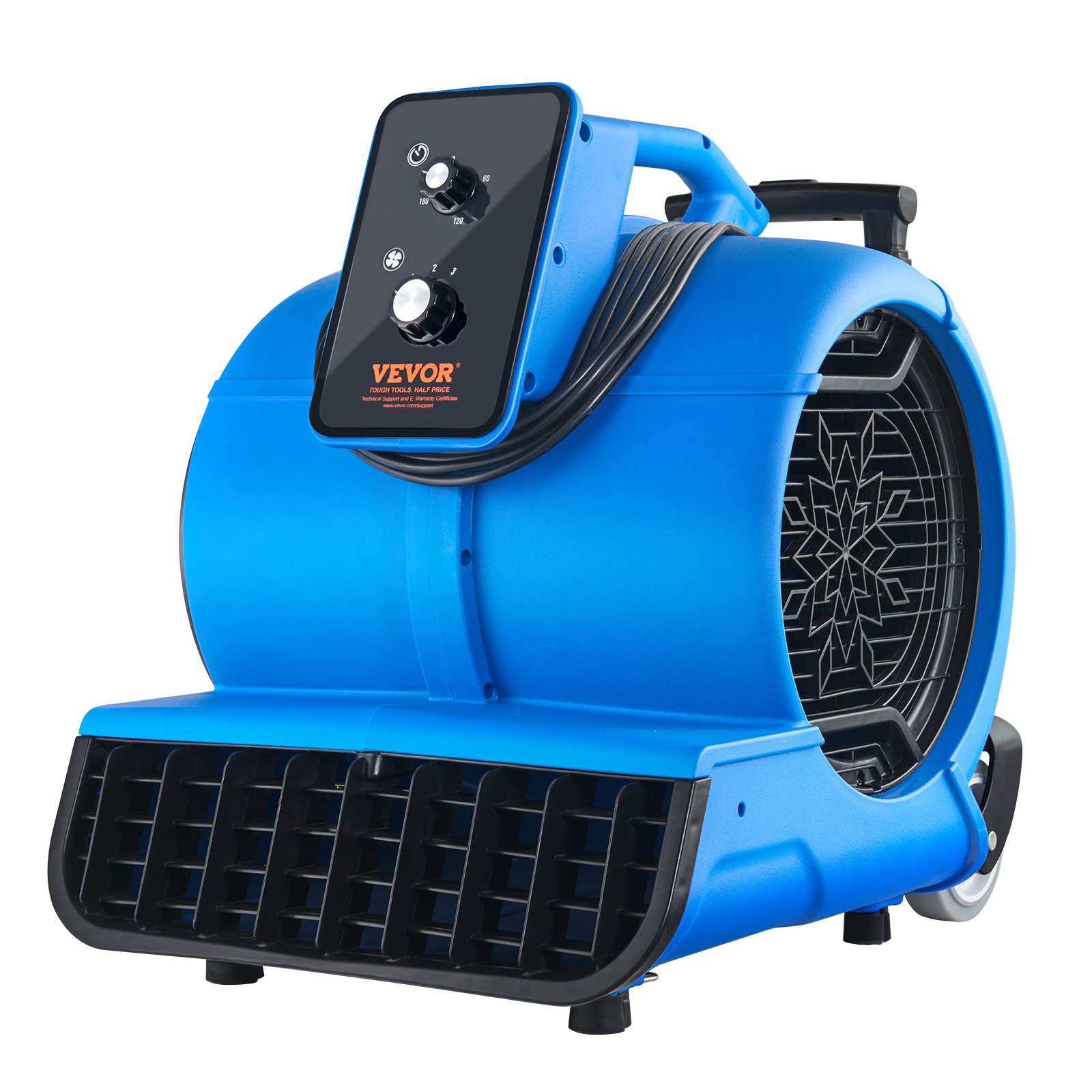 VEVOR Soplador de Suelo 1400 RPM Ventilador de Secado por Enfriamiento 113 m³/min Secador de Alfombras Portátil 3 Ángulos de Soplado Temporizador 3 Velocidades para Limpieza, Hogar, Comercial