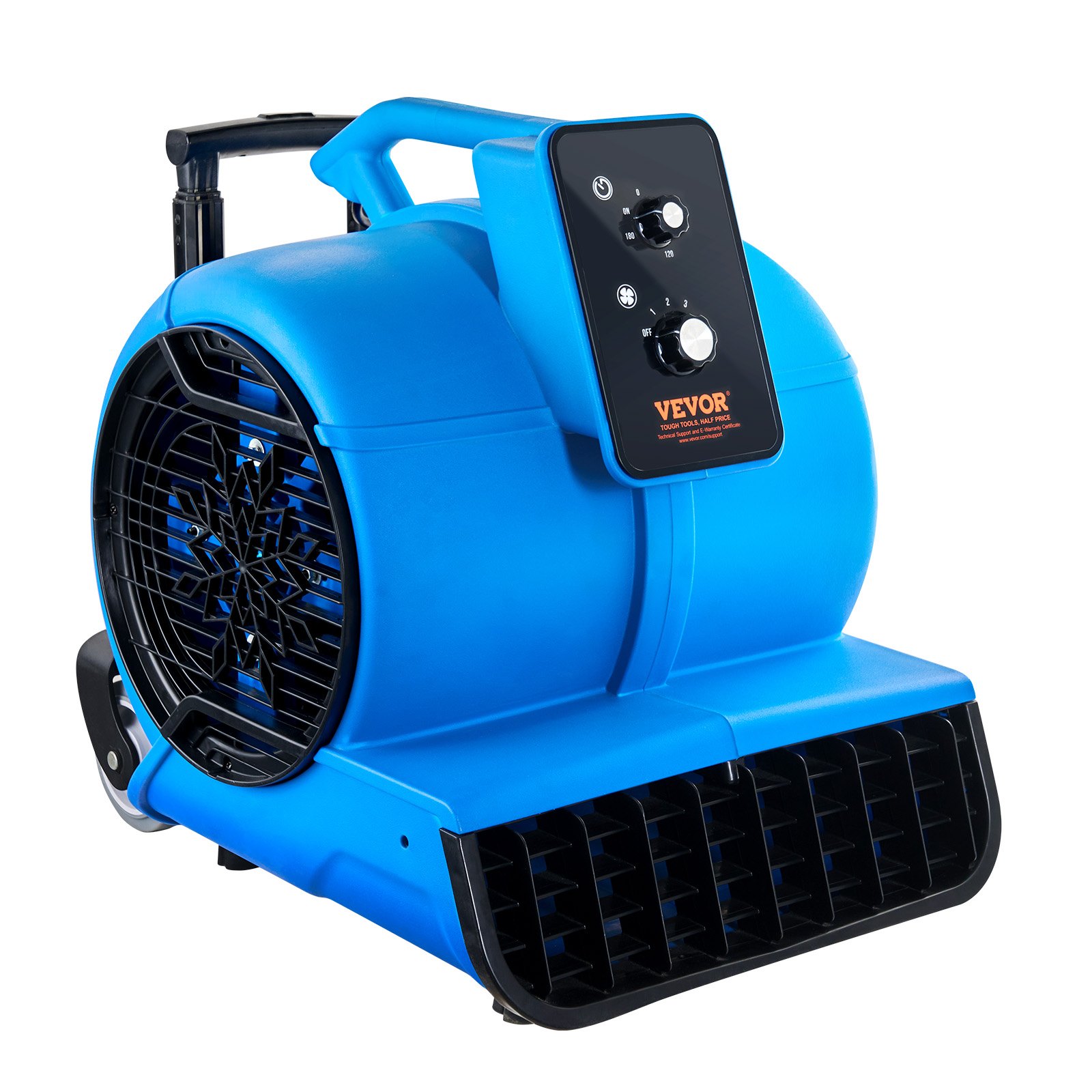 VEVOR Soplador de Suelo 1400 RPM Ventilador de Secado por Enfriamiento 113 m³/min Secador de Alfombras Portátil 3 Ángulos de Soplado Temporizador 3 Velocidades para Limpieza, Hogar, Comercial