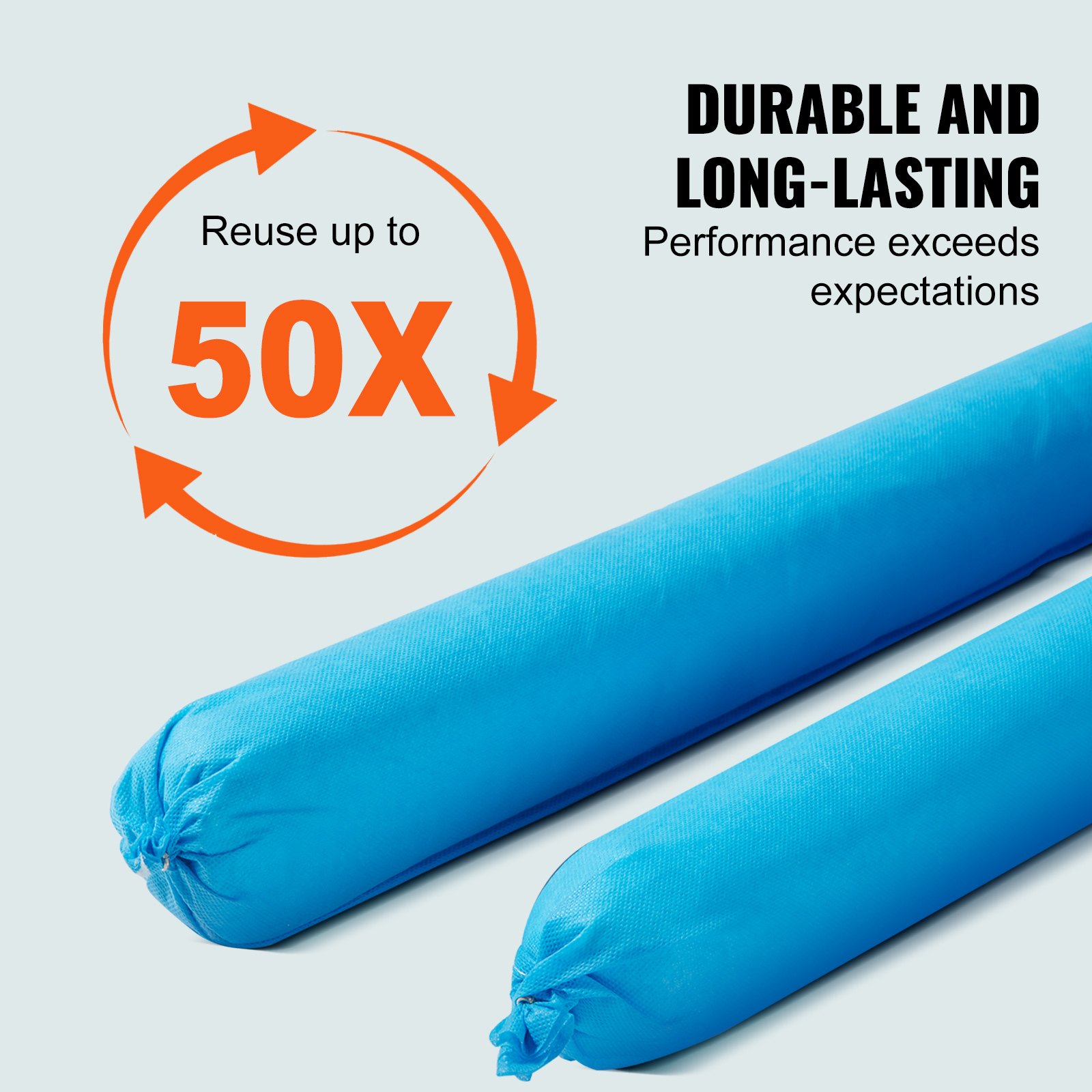 VEVOR Calcetín Absorbente Agua Universal 76x1200mm 12 Piezas Absorbente Serpiente de Agua Absorción hasta 75,8 L Calcetín a Prueba de Derrames Resistente al Moho para Cocina Almacén Fábrica Taller