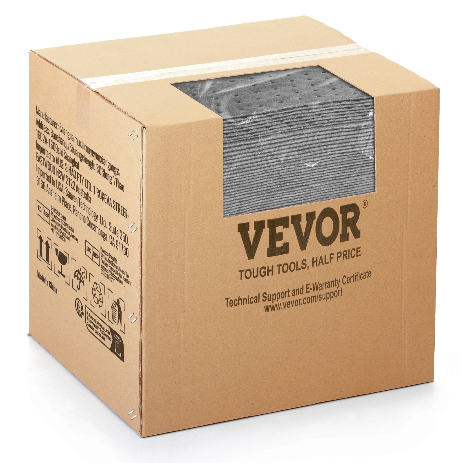 VEVOR Tapete Absorbente de Líquidos Universal 100 Piezas 250x330 mm Tapete Absorbente de Agua hasta 11,4 L en Caja Dispensadora Polipropileno para Derrames, Cocina, Mascotas, Almacén, Fábrica, Taller