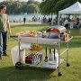VEVOR Outdoor Grill Cart, Grilling Table, Movable Outdoor Cooking Table with 4 Spice Containers, Wheels, Lids, Hooks, BBQ Prep Tables for Picnic, Kitchen, Courtyard