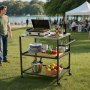 VEVOR Carro de Barbacoa para Exterior 800 x 610 mm, Superficie de Acero Inoxidable, Mesa de Barbacoa con 4 Ruedas, 2 Estantes de Malla y Asa Lateral, Mesa Auxiliar para Jardín, Picnic, Cocina, Patio