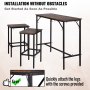 VEVOR Juego de Mesa Auxiliar y Taburetes 3 Piezas Material de Madera y Hierro, Mesa de Bar de Cocina y 2 Taburetes 40 x 30 x 65 cm Juego de Mesa de Bar Ahorro de Espacio y Estilo Rústico para Bares
