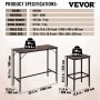 VEVOR Juego de Mesa Auxiliar y Taburetes 3 Piezas Material de Madera y Hierro, Mesa de Bar de Cocina y 2 Taburetes 40 x 30 x 65 cm Juego de Mesa de Bar Ahorro de Espacio y Estilo Rústico para Bares