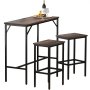 VEVOR Juego de Mesa Auxiliar y Taburetes 3 Piezas Material de Madera y Hierro, Mesa de Bar de Cocina y 2 Taburetes 40 x 30 x 65 cm Juego de Mesa de Bar Ahorro de Espacio y Estilo Rústico para Bares