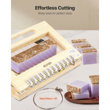 VEVOR Cortador de Jabón 2 en 1, para 1-12 Barras de 2,5 cm de Grosor, con Marco de Madera Natural y Alambres Adicionales, Herramienta para Cortar Jabón Hecho a Mano para Velas, 400 x 275 x 60 mm