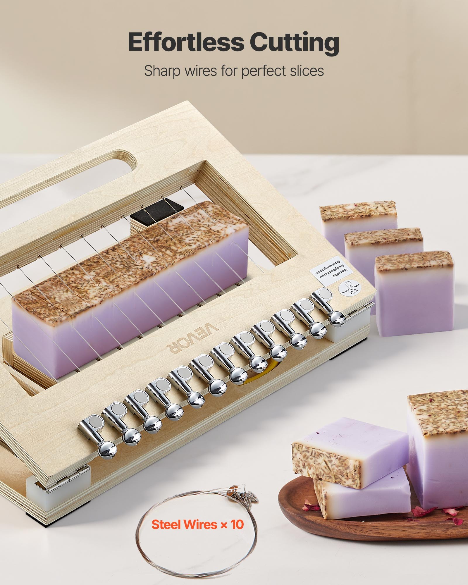 VEVOR Cortador de Jabón Multifuncional, Rebanador de Jabón de 12 Trozos, Alambre de Acero Inoxidable, Tensión Ajustable, Marco de Madera, Herramienta de Corte Manual para Bricolaje Regalo Artesanal