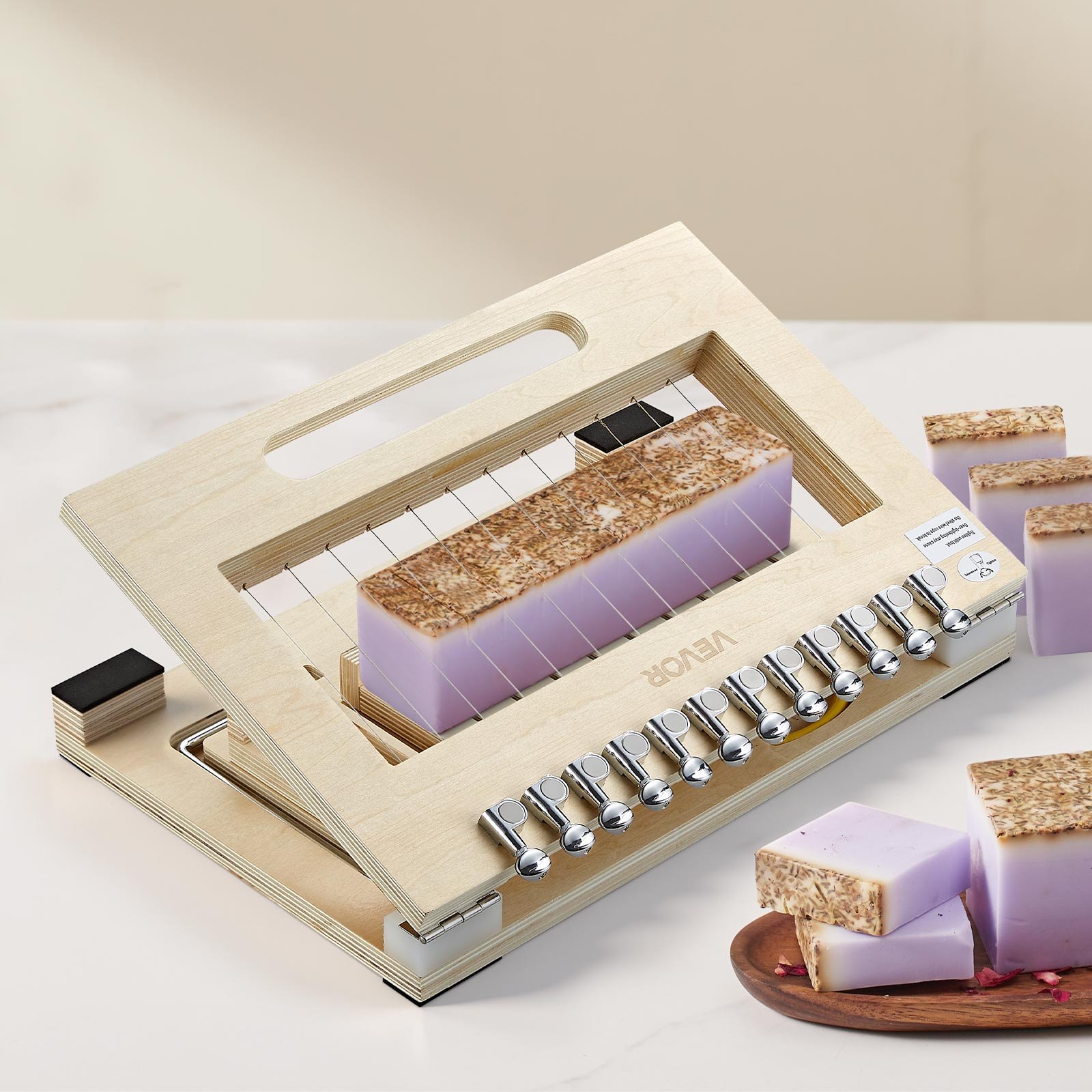 VEVOR Cortador de Jabón Multifuncional, Rebanador de Jabón de 12 Trozos, Alambre de Acero Inoxidable, Tensión Ajustable, Marco de Madera, Herramienta de Corte Manual para Bricolaje Regalo Artesanal