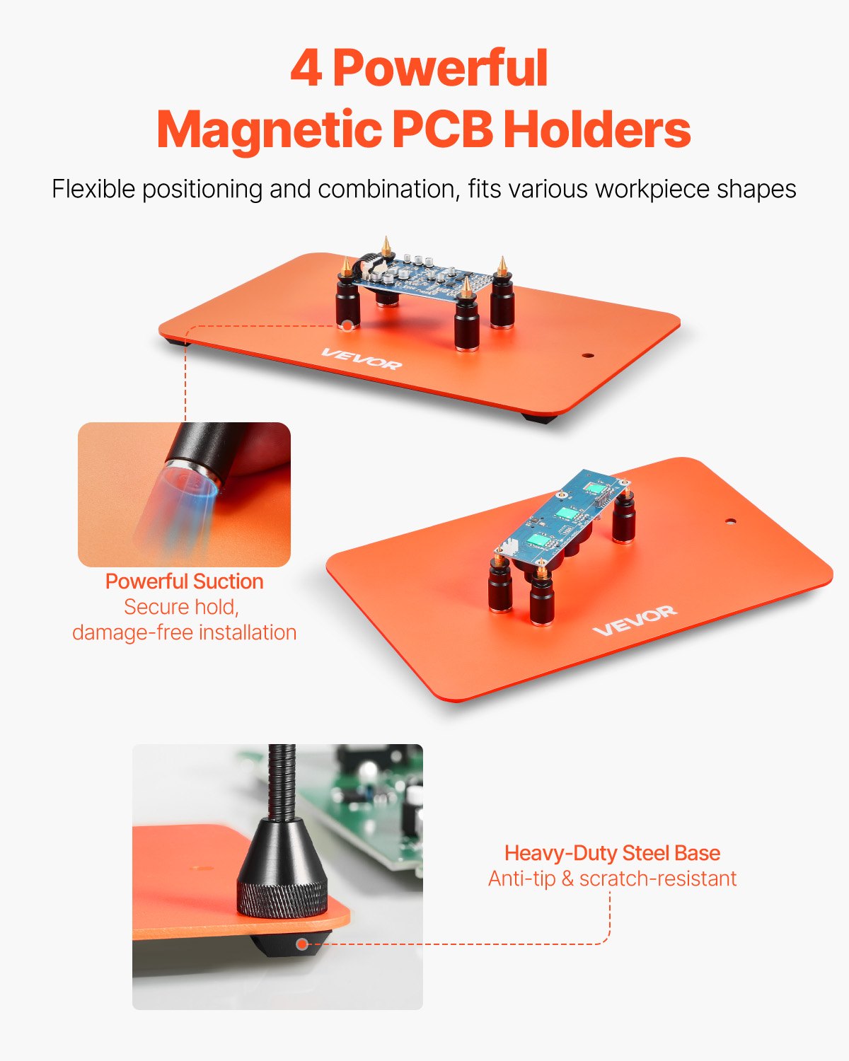 VEVOR Estación de Soldadura Magnética de Tercera Mano con Lámpara de Aumento LED 3X, 4 Soportes para PCB y Pistola de Aire Caliente de 360 Grados, para Reparaciones Electrónicas, Manualidades