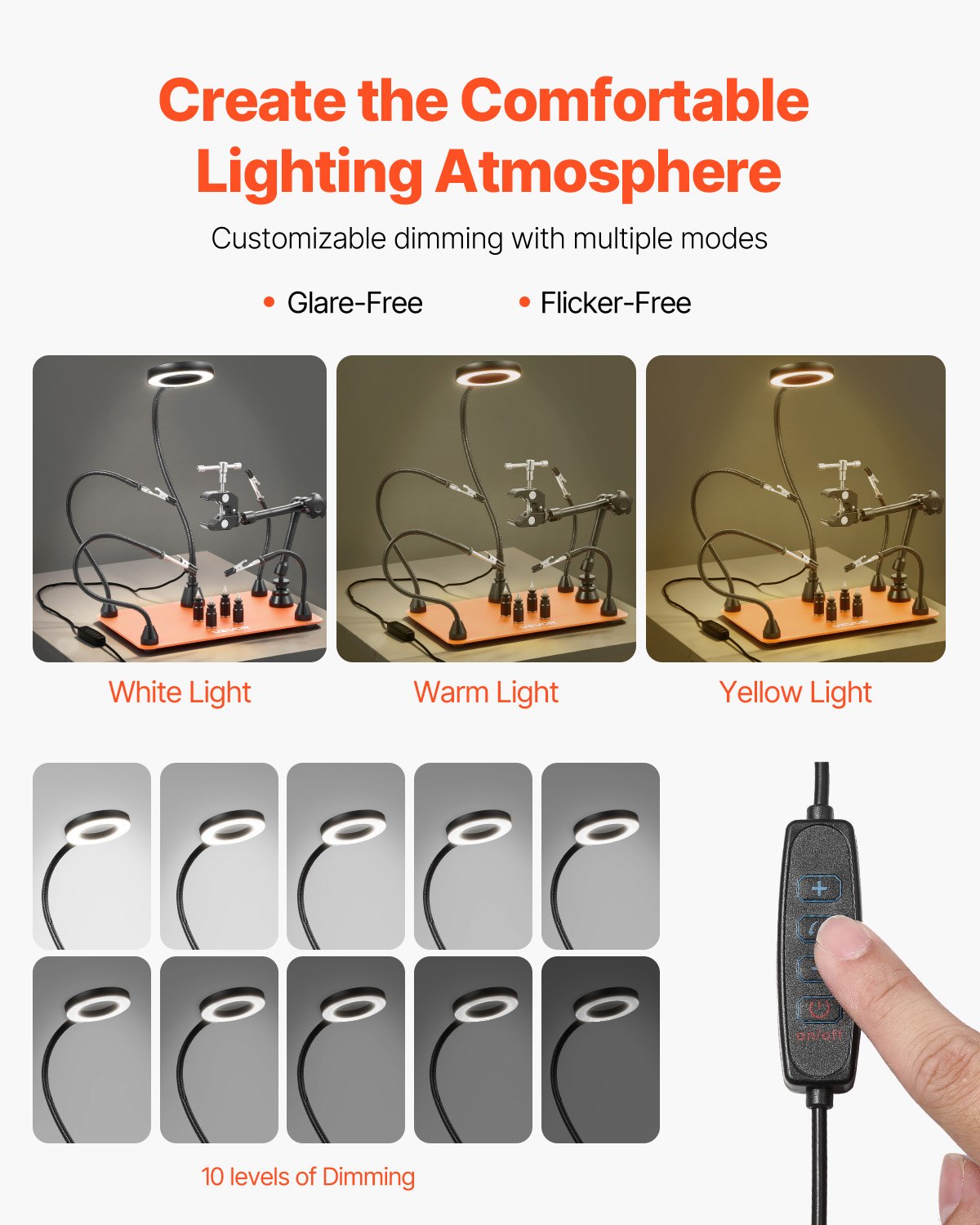 VEVOR Estación de Soldadura Magnética de Tercera Mano con Lámpara de Aumento LED 3X, 4 Soportes para PCB y Pistola de Aire Caliente de 360 Grados, para Reparaciones Electrónicas, Manualidades